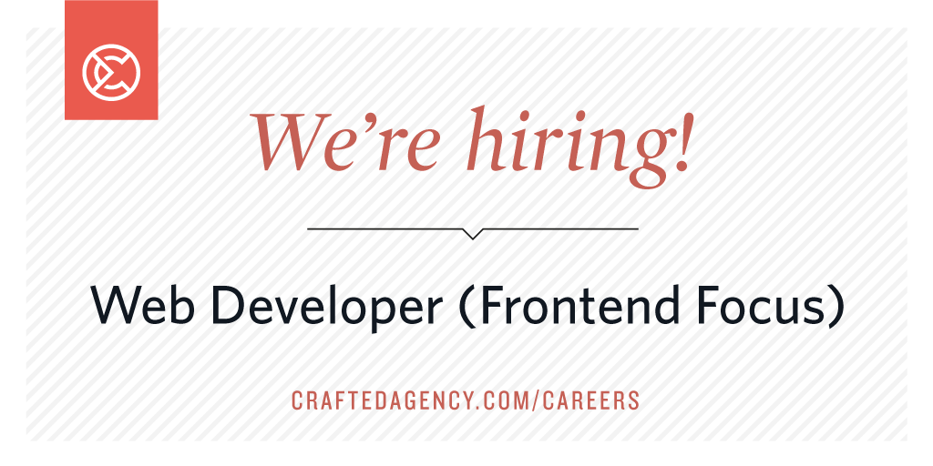 craftedagency's tweet photo. Crafted is #hiring a Front-End Web Developer who excels in technical advancement and software engineering. Interested? Learn more about the job requirements and responsibilities here: #CraftedAgency #WellCRAFTED #CraftedCareers https://t.co/UuZBEj3w5K https://t.co/IFILb0LLXL
