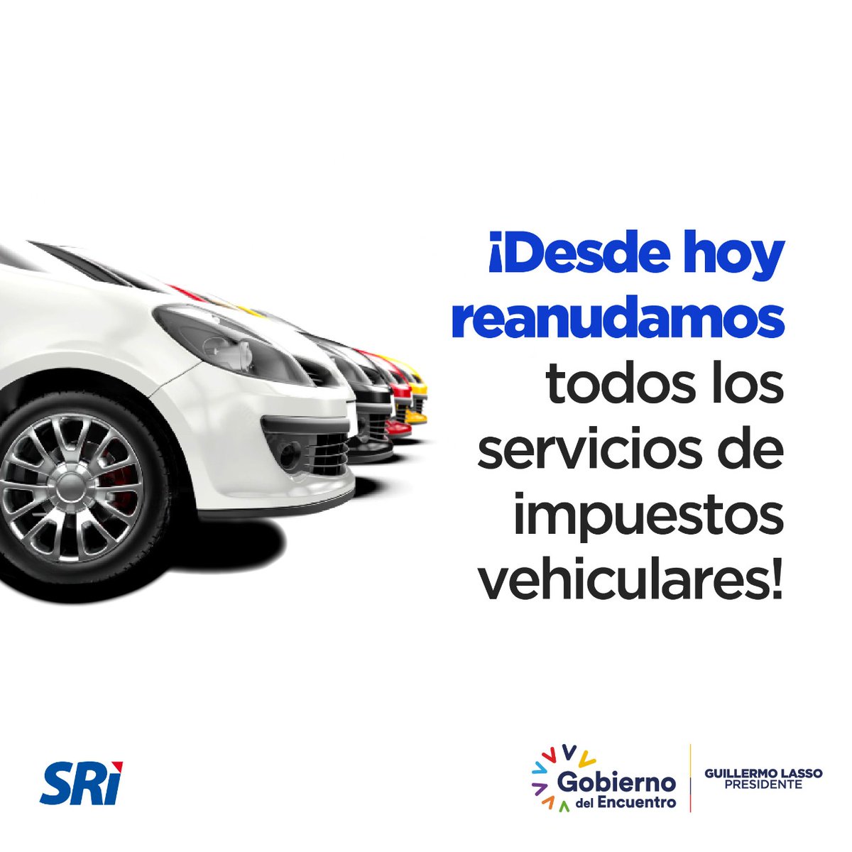 SRIoficialEc's tweet photo. HABILITADOS🔴

Ya puedes acceder todos nuestros servicios de impuestos #vehiculares🚙.

Verifica tus obligaciones #tributarias y realiza tus pagos a tiempo.👍 https://t.co/5y04xDL8IL