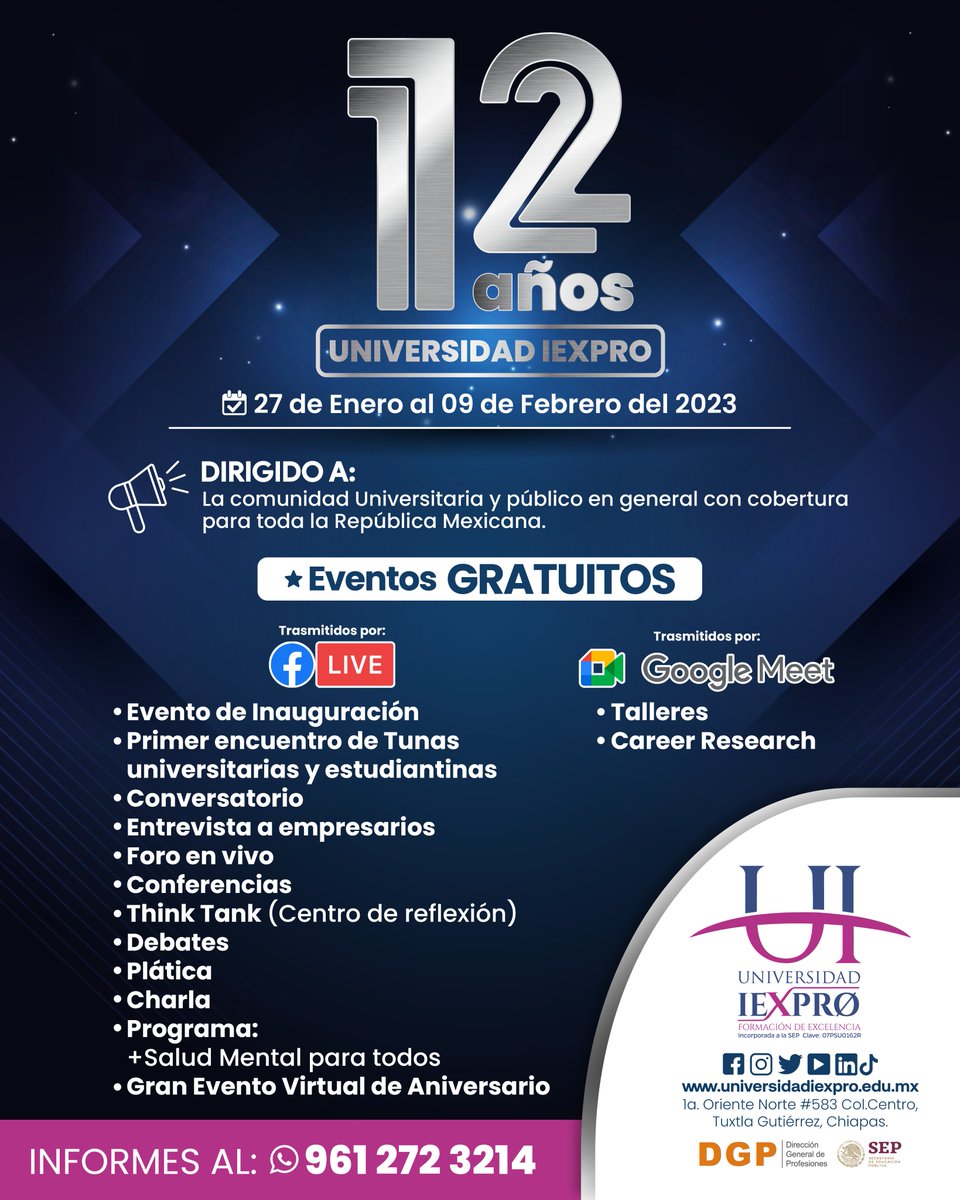 IexproU's tweet photo. 📣Te invitamos a participar en los eventos que tenemos preparados en el marco del 12 aniversario de la #Universidad #IEXPRO  del 27 de enero al 9 de febrero. 

#YoSoyIEXPRO https://t.co/CbAjkGVbdZ