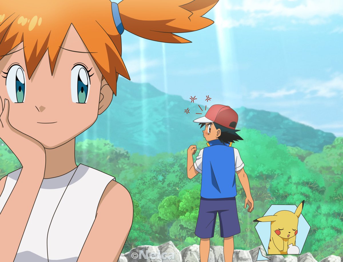 Neica92's tweet photo. This presentation took on a hilarious connotation becoming a gag: Serena watches Misty teasing Ash. She notices that Ash cares about Misty's opinion of him, so Serena teases Misty about the secret crush Misty is hiding from Ash.
#アニポケ #anipoke #サトカス 
#Pokeshipping #Misty https://t.co/dLk2fbDSJv