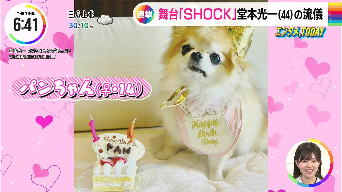 堂本光一氏の一言メモは「愛犬パンちゃん溺愛中♡」 #thetime_tbs