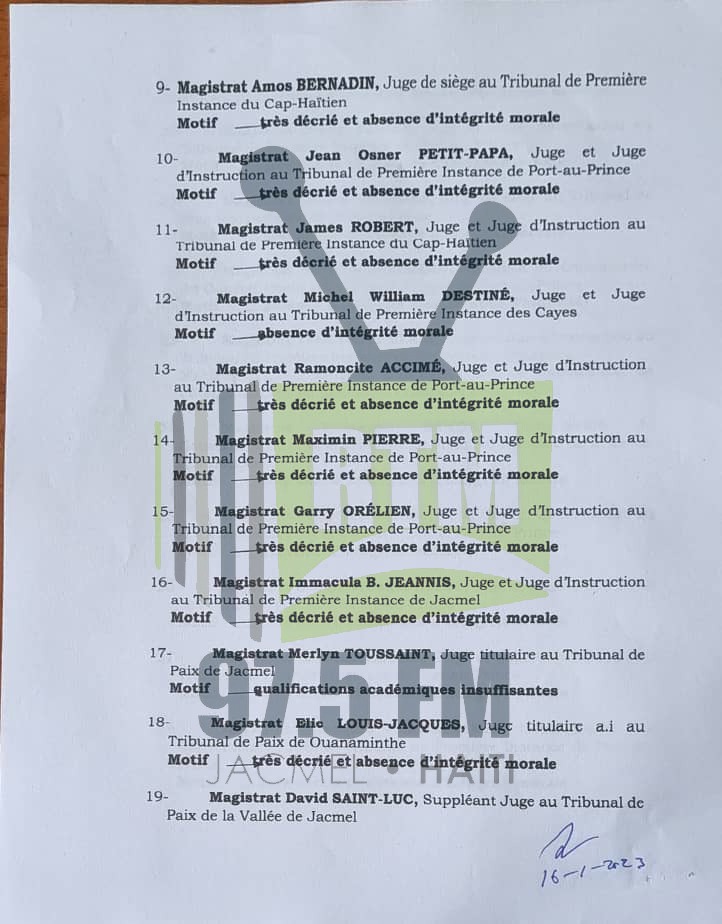 Radio_Metronome's tweet photo. Comme annoncé, nous publions ici la liste des Magistrats (30) non-certifiés par le #CSPJ. Cette liste a déjà été acheminée, ce lundi, au ministre de la justice Emmelie Prophète. https://t.co/BxbT4k5ovV