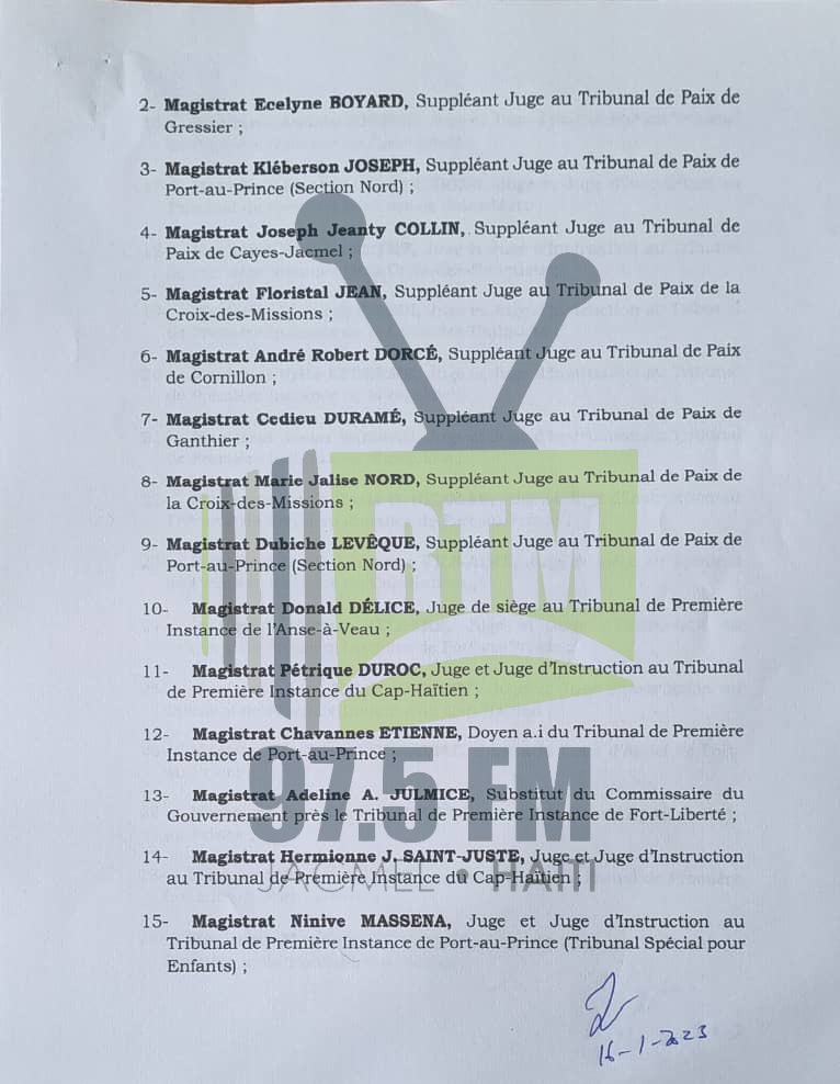 Radio_Metronome's tweet photo. Comme annoncé, nous publions ici la liste des Magistrats (31) certifiés par le CSPJ. Cette liste a déjà été acheminée, ce lundi, au ministre de la justice Emmelie Prophète. https://t.co/sZEnHa3A2P