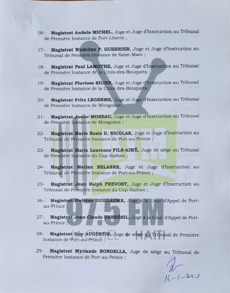 Radio_Metronome's tweet photo. Comme annoncé, nous publions ici la liste des Magistrats (31) certifiés par le CSPJ. Cette liste a déjà été acheminée, ce lundi, au ministre de la justice Emmelie Prophète. https://t.co/sZEnHa3A2P