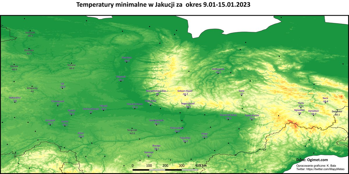MapyMeteo's tweet photo. Patrząc za okno można dojść do wniosku że zima w Polsce się skończyła, tymczasem na Syberii od zeszłego tygodnia trwa prawdopodobnie najsilniejszy mroźny epizod w XXI wieku. Na 7 stacjach co najmniej raz temperatura spadła <-60, a na 43 poniżej -55.
#zima #pogoda https://t.co/RF8bbSA2Ct