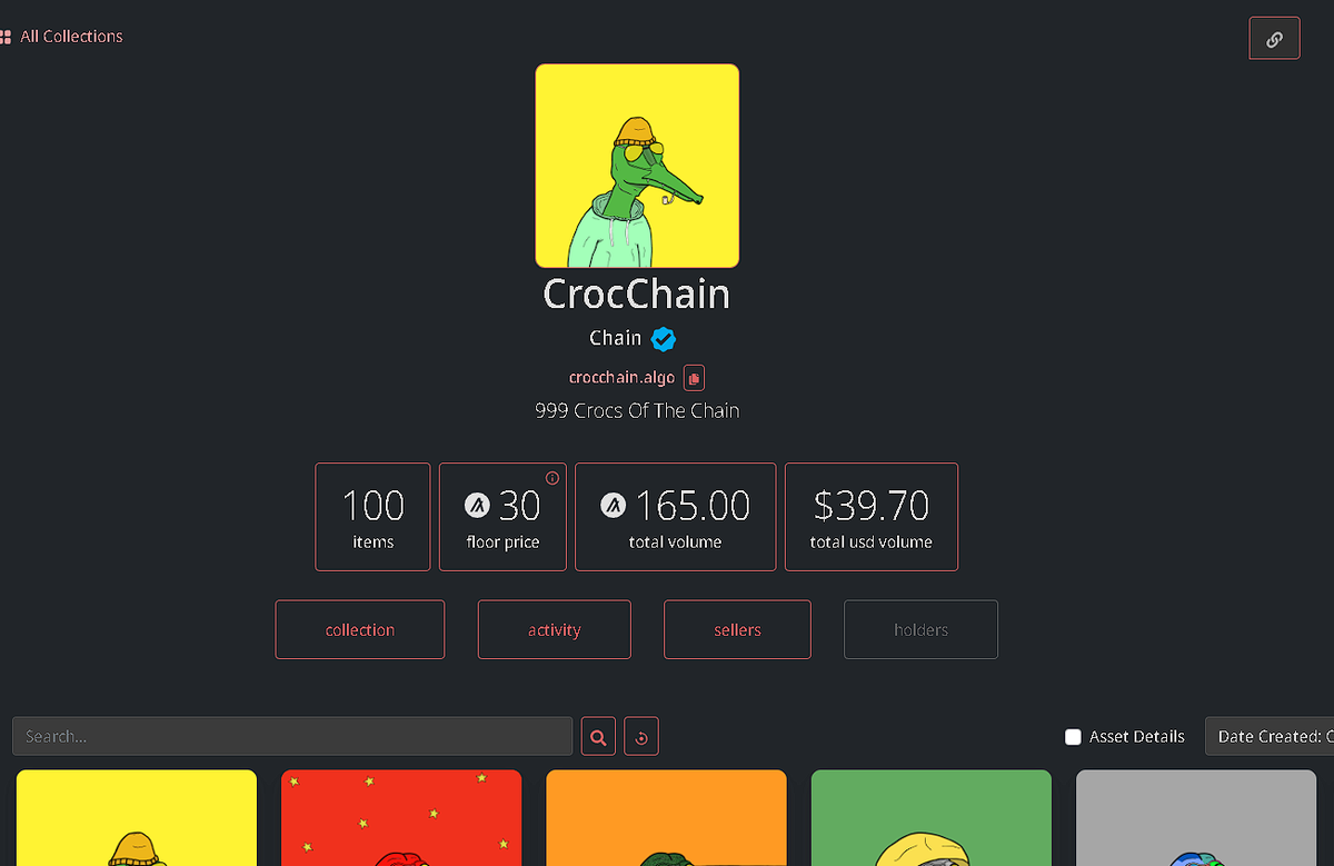 CrocChain's tweet photo. We are officially verified on @nftexplorerapp... I feel a shuffle a-brewing!🐊 #AlgorandNFTs #ALGONFT https://t.co/n4jdV6aVCQ