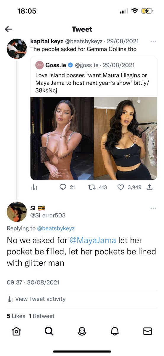 Si_error503's tweet photo. POV: @MayaJama wears an outfit you handmade as her first outfit as the Love Island host. When 2 years ago I was rooting for her to become the host. It’s crazy what happens when you want other people to win #LoveIsland https://t.co/J0fLMPJhBF