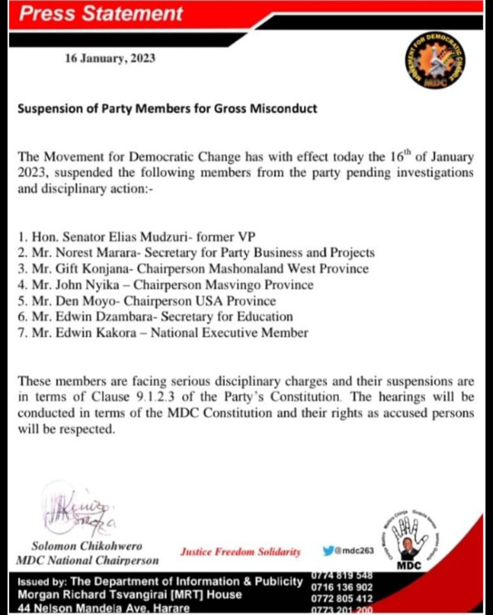 den_moyo's tweet image. How can an unelected individual masquerading as party president suspend duly elected members? This is a nullity, and we will not adhere to it. @MyMDC_T @MDC_USA_Info @DMwonzora @EngMudzuri