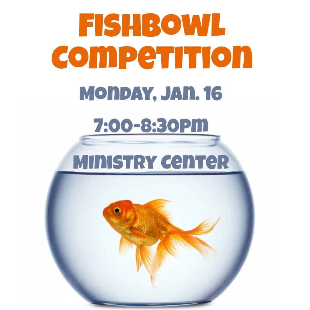 Looking to have some fun with friends since there was no school today?? We are too and we’re excited to teach you how to play one of our favorite games! Come join our fishbowl competition TONIGHT (fish not included)! See you in the Ministry Center from 7:00-8:30pm!