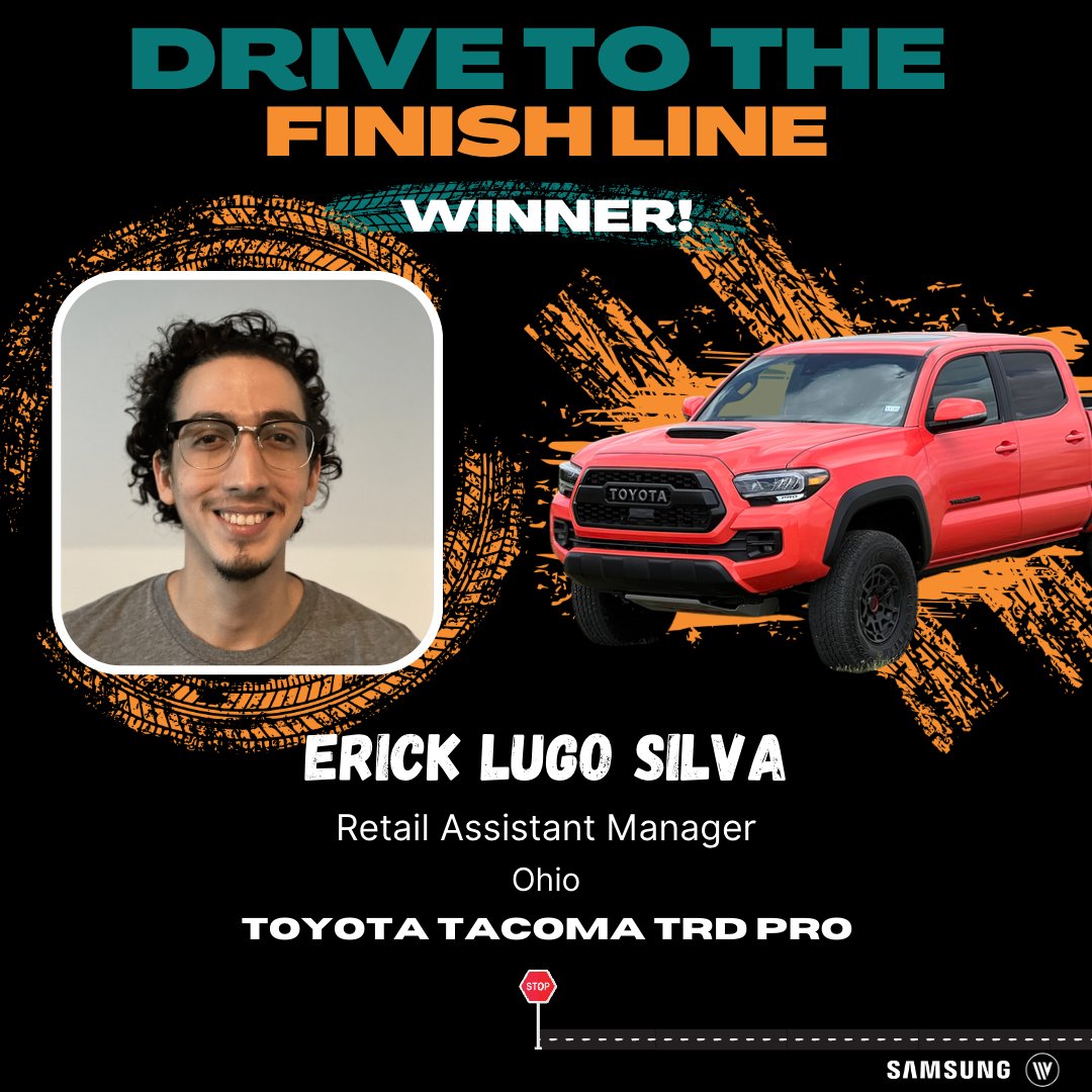WirelessVision's tweet photo. And we have a winner!! Congratulations to Erick Lugo Silva on winning $50k toward a new car!! Also, shoutout to our other 9 finalists who are walking away with brand-new Samsung tablets! Congratulations all! #drivetothefinishline #newcar @Samsung @TMobile https://t.co/OwXbmwZoD1