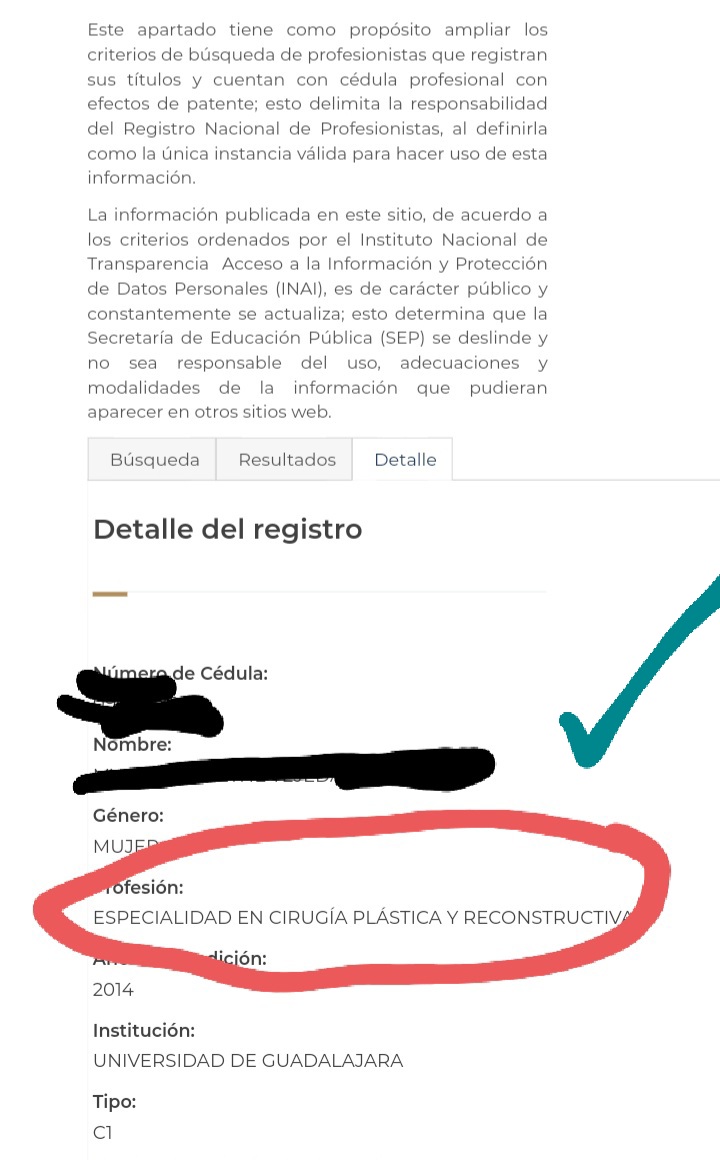 Si se van a operar siempre revisen en la página de la SEP que tu médico tenga la especialidad correspondiente. Una maestría NO es suficiente, ejemplo: maestría en cirugia estética.