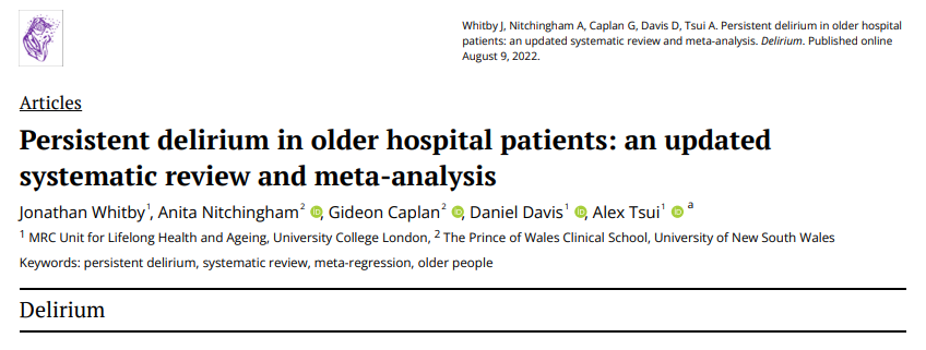 A_MacLullich's tweet photo. 📕 Important new systematic view on persistent #delirium

➡️ Various study durations

➡️ Delirium on discharge in 36% of pts 

➡️ Some pts may never recover

🔸 Conclusion: a major &amp; largely unaddressed clinical problem

@DeliriumJournal 

🔗 Open access: https://t.co/lSkpsGQUHx https://t.co/7EDTn5OJZW