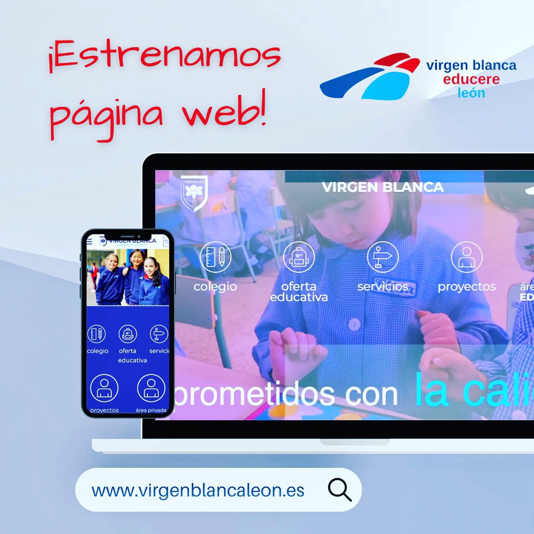 CCVirgenBlanca's tweet photo. 📣 N𝙪𝙚𝙫𝙖 𝙬𝙚𝙗‼️💻📱
Después de varios meses de trabajo, os presentamos la nueva web, mucho más visual y con una nueva estructura para que la navegación sea más sencilla desde cualquier dispositivo

#NewWeb #CCVirgenBlancaLeón #Leonesp #SomosTuColegio @FundEducere https://t.co/M2vegVY7eF