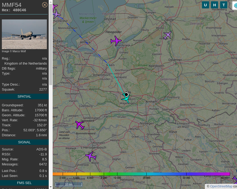 AboveEde's tweet image. #MMF54 : #YYR (Goose Bay, Labrador) to #CGN (Cologne/Bonn). 0.8 mi away @ 17000 ft and 75.2° frm hrzn, heading SE @ 426.6mi/h 22:27:44. #AfterHours #MovingQuickly #OverPutney #Putney #SW15 #ADSB #dump1090