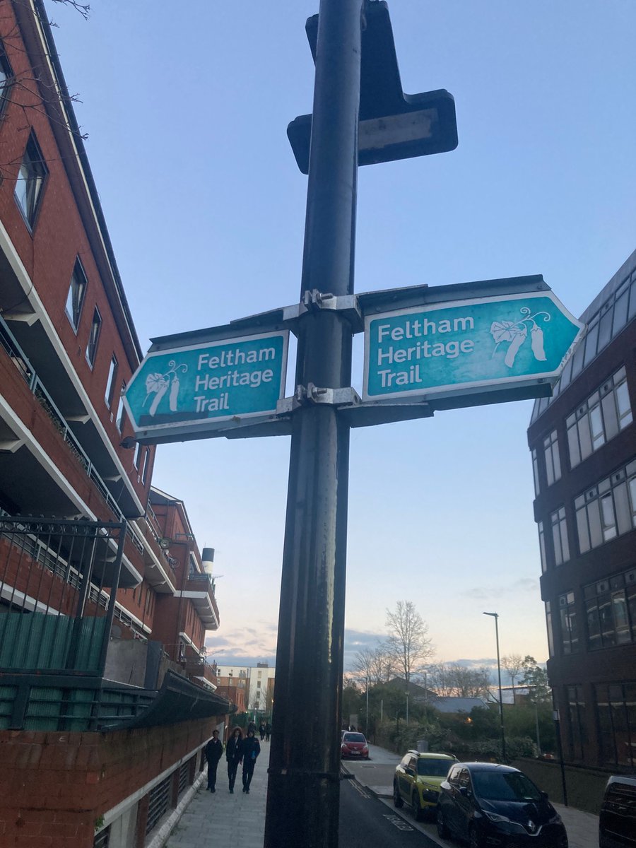 GreenFeltham's tweet photo. Feltham Heritage Trail - if you follow the signs you will get lost as there are some missing - so see this map instead. (The signs themselves are approaching heritage status, with their Feltham First pea motif) https://t.co/jP5nTP6Ddo