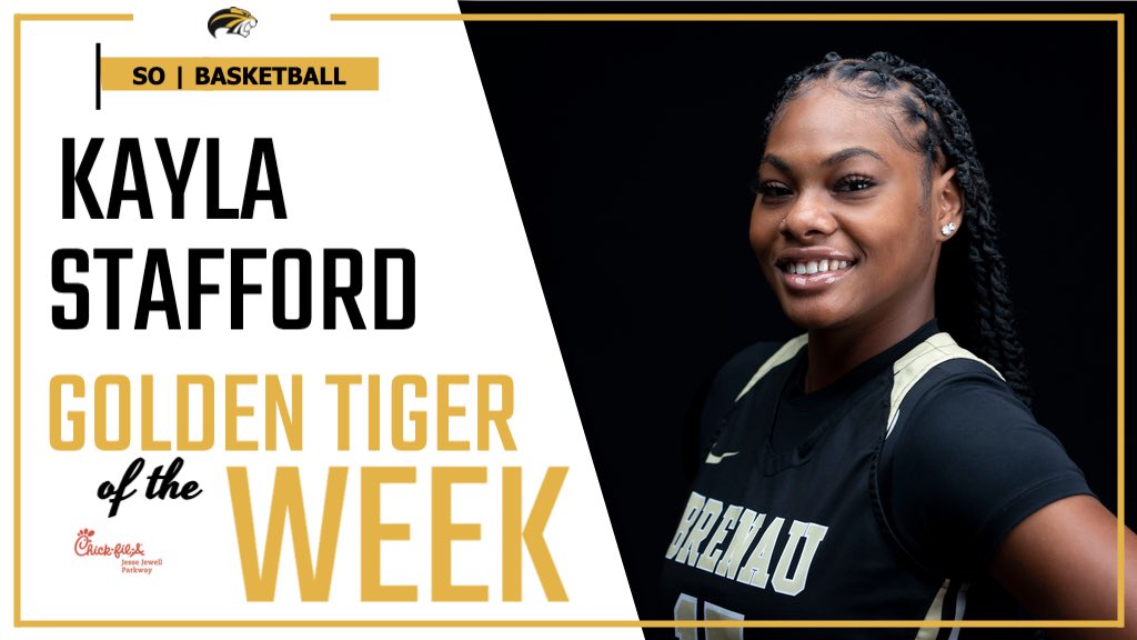 This Weeks Golden Tiger of the Week is Kayla Stafford! 

Kayla averaged 6 points and 12 rebounds for the week in three AAC games. The sophomore post player set a career-high with 18 rebounds vs Columbia.