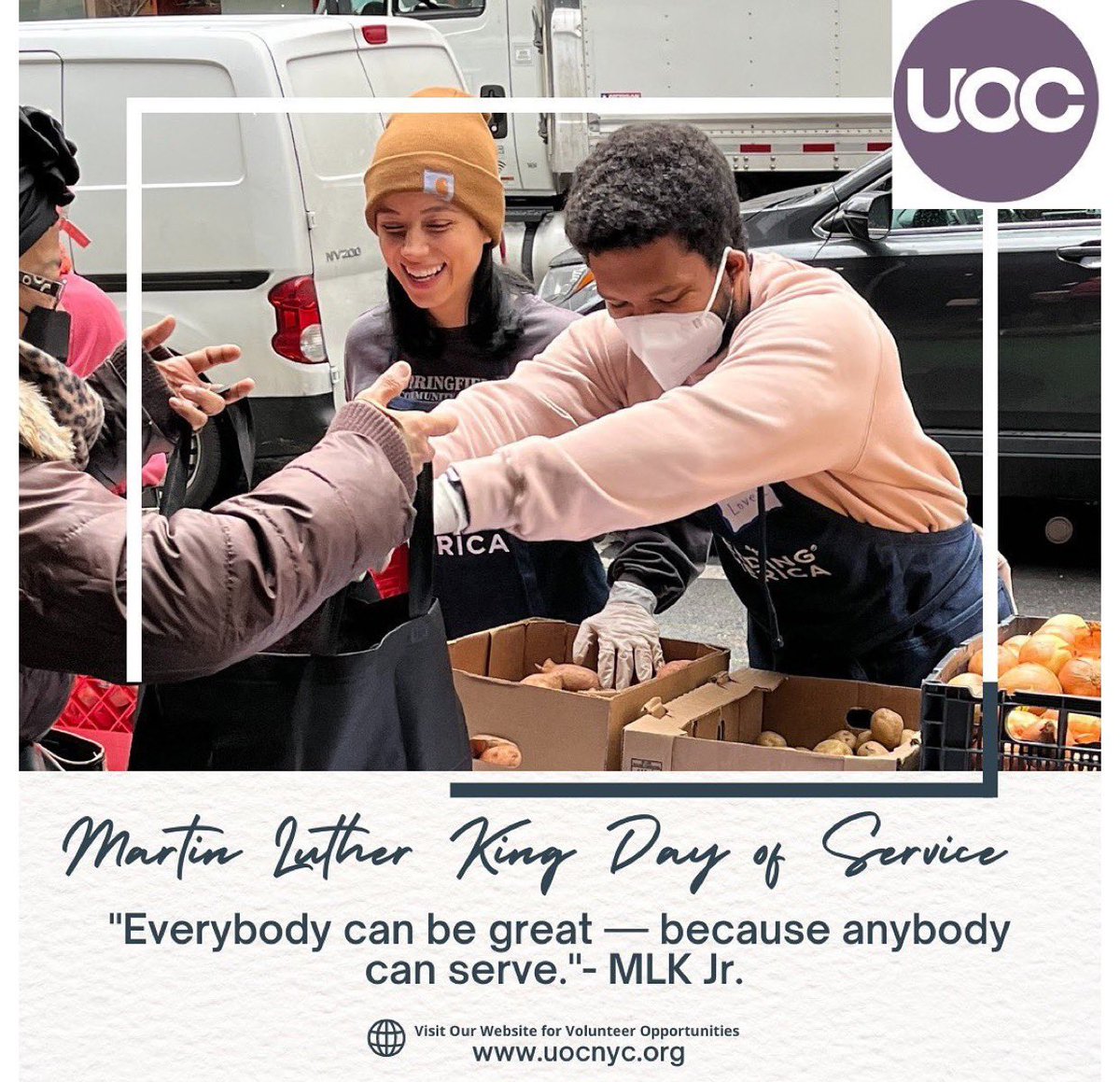 uocnyc's tweet photo. Ahead of #mlkdayofservice, we were thrilled to welcome our friends @FeedingAmerica, Kiana Madeira, and Lovell Adams Gray at our pantry! Thank you so much for joyously working alongside our volunteers to provide meals and grocery items for our neighbors. 
#dignityliveshere https://t.co/CSWgM76lKj