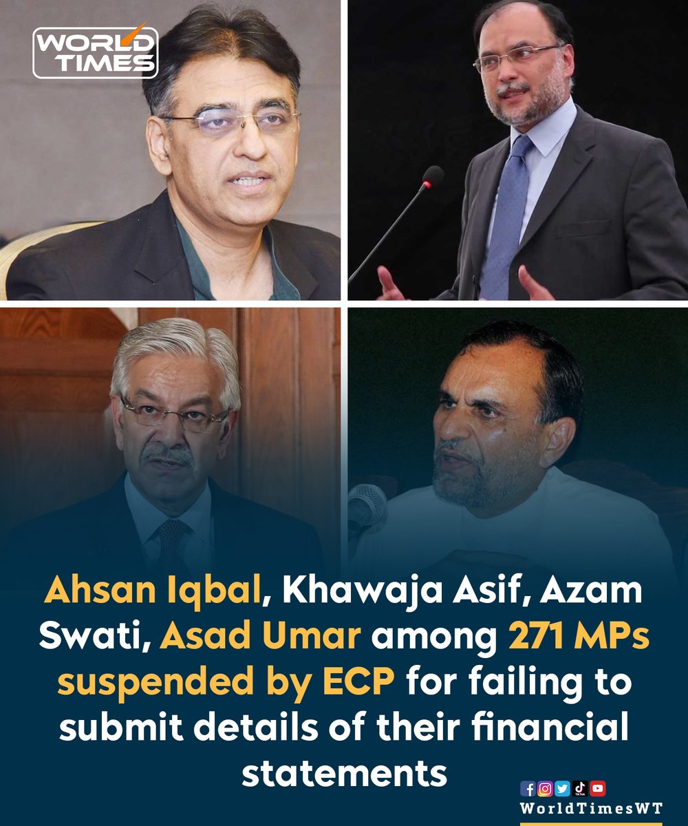 The Election Commission of #Pakistan (ECP) on Monday suspended the membership of 271 members of the National Assembly, Senate and provincial assemblies for failing to submit details of their financial statements.

#ElectionCommision @KhawajaMAsif
