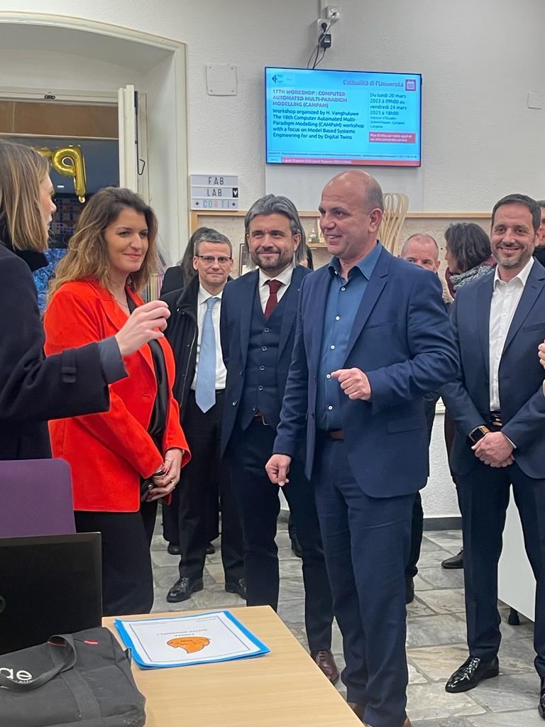 accorse's tweet photo. @MarleneSchiappa, Secrétaire d'État chargé de l'Économie sociale &amp; solidaire (ESS) &amp; de la Vie associative visite le tiers-lieu 'U Palazzu Naziunale' de l'@UnivCorse, en présence du recteur de l'@accorse, Jean-Philippe Agresti. Le @fablab_corti, un outil au service du territoire. https://t.co/NHHYZ7rl2x