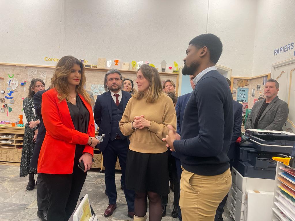 accorse's tweet photo. @MarleneSchiappa, Secrétaire d'État chargé de l'Économie sociale &amp; solidaire (ESS) &amp; de la Vie associative visite le tiers-lieu 'U Palazzu Naziunale' de l'@UnivCorse, en présence du recteur de l'@accorse, Jean-Philippe Agresti. Le @fablab_corti, un outil au service du territoire. https://t.co/NHHYZ7rl2x