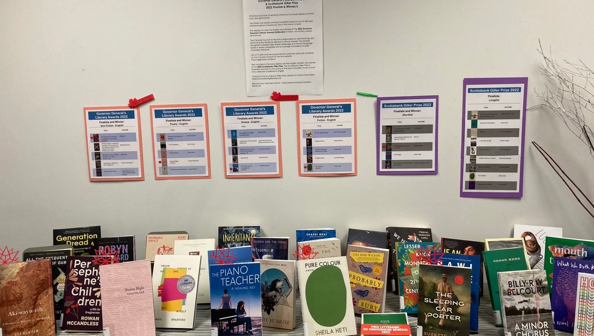 Embrace your love of reading! Check out our book display. #UPEI #Robertsonlibrary

The display includes the 2022 Governor General’s Literary Awards (GGBooks) finalists and winners in fiction, non-fiction, poetry, and drama.

scotiabankgillerprize.ca