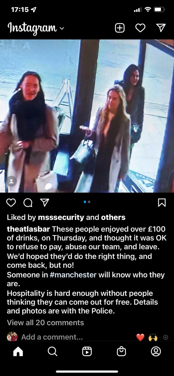 These three girls allegedly did a runner from Atlas Bar last Thursday having abused the staff. Do you know them? DM me or let <a href="/AtlasBarManc/">Atlas Bar Manchester</a> know