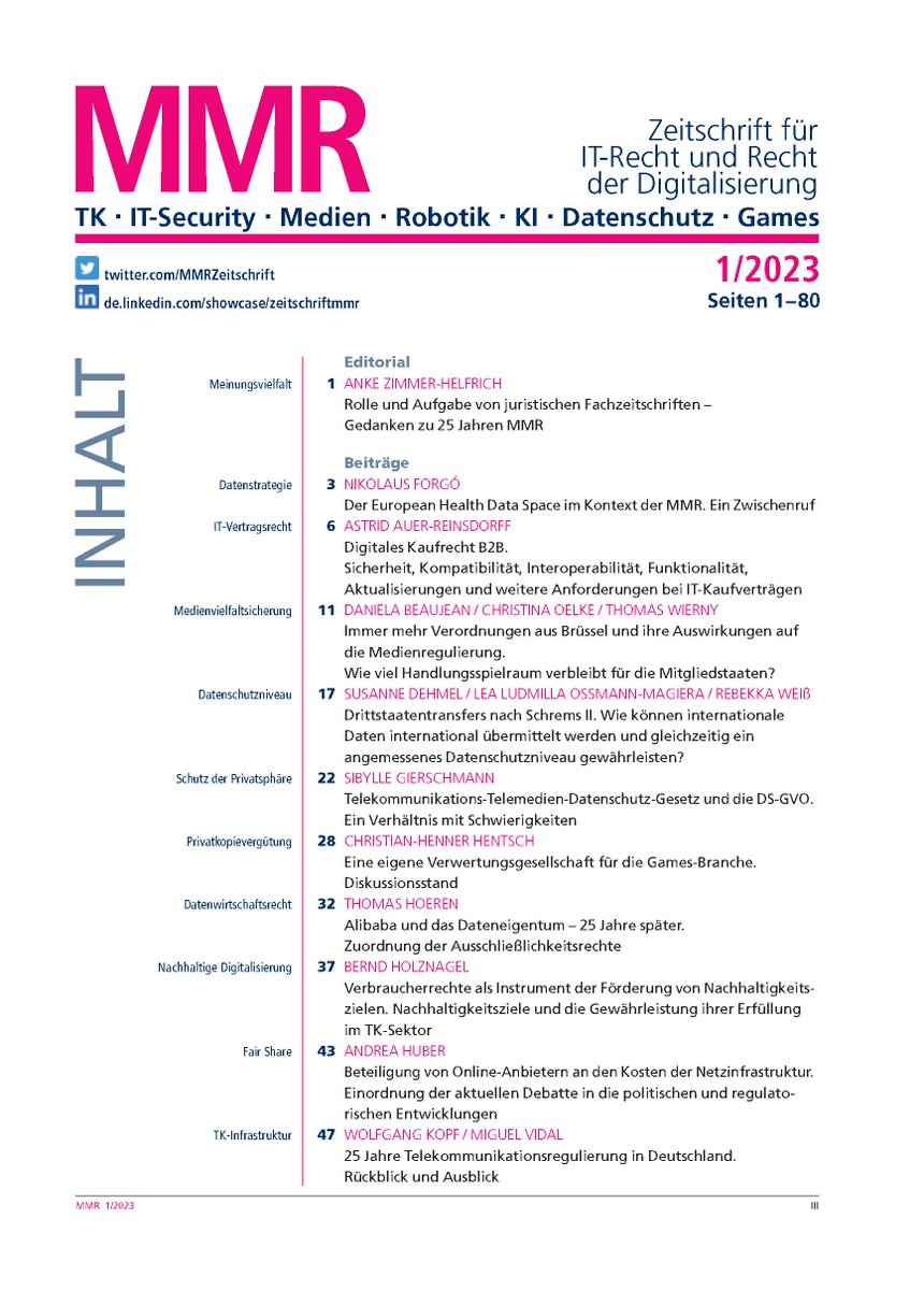 25 Jahre Telekommunikationsregulierung: Top oder Flop? Eine Bilanz im neuen MMR-Jubiläumsheft @MMRZeitschrift