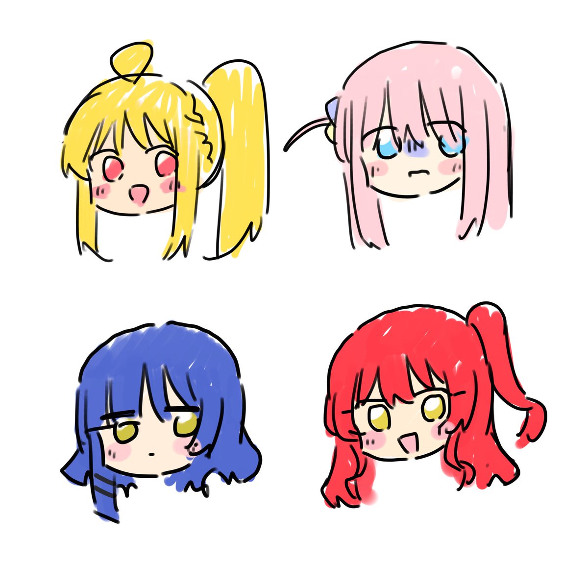 gotou hitori ,ijichi nijika 4girls multiple girls yellow eyes blonde hair pink hair blue hair red hair  illustration images