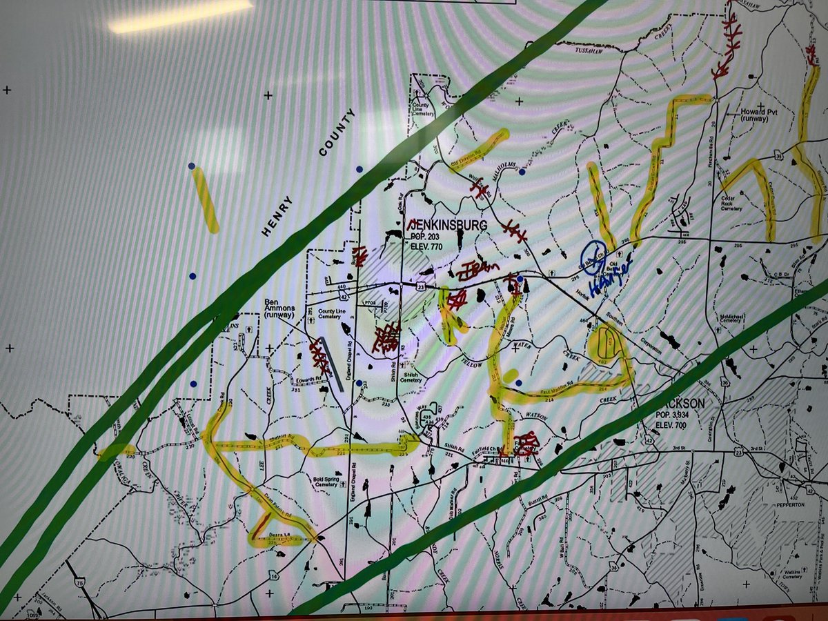 JMichaelBrewer's tweet photo. Assessing damage in Shiloh, Jenkinsburg, Dean Patrick and Georgia 16 while other crews assess other assigned zones. The damage here is more intermittent but you can clearly trace a path from I-75 through this area and north to Jackson Lake. https://t.co/9c3jUkmwot