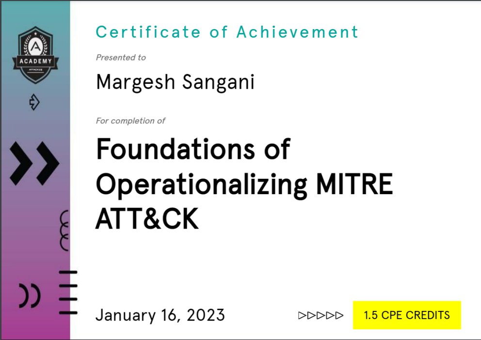 MargeshSangani's tweet photo. Hello Everyone,
I am glad to share that, I have joined @VTFoundation
Bootcamp of Threat Hunting and today I learn about Foundations of Operationalizing MITRE ATT&CK from @AttackIQ
#VTFoundation #VirtualTeastingFoundation #AttackIQ #VTFbootcamp https://t.co/349ExPqIGa