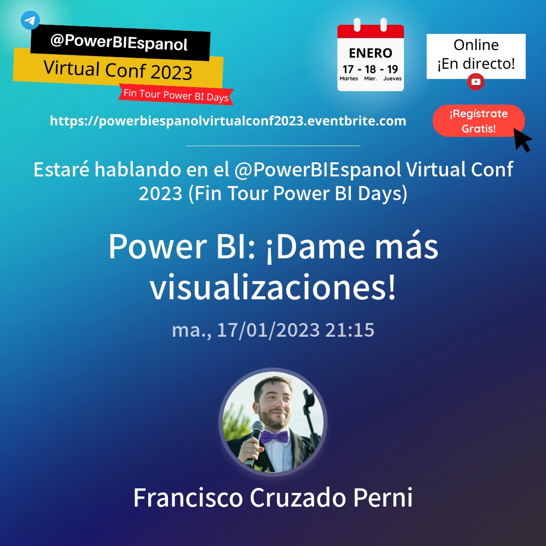 ocoloco's tweet image. Mañana me podréis ver en la #PowerBIEspVirtualConf23 a las 21:15 hablando de visualización de datos con @MSPowerBI
Además podrás disfrutar de más de 40 sesiones con grandísimos ponentes.