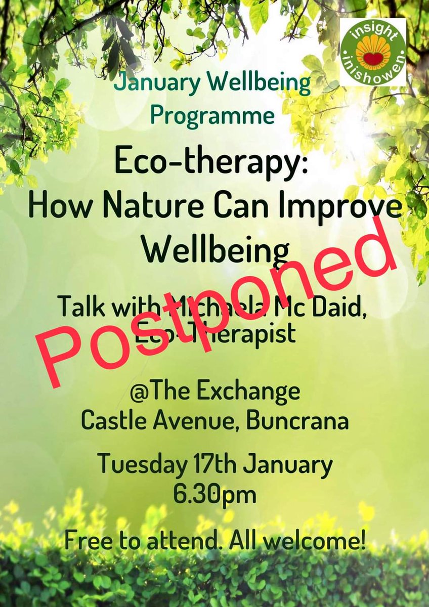 InsightInish's tweet image. Unfortunately our Wellbeing Programme scheduled to start this week has now been postponed! Yoga will begin next Wed 25th Jan.
