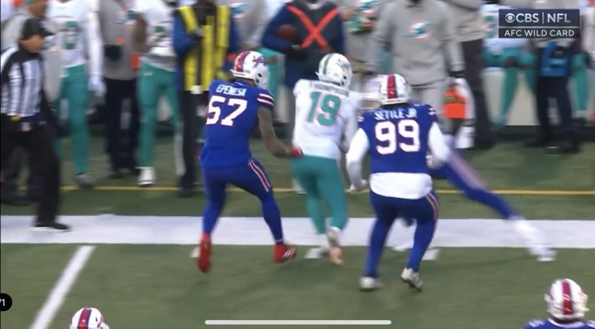 Both feet are in bounds when the contact starts. I'm not sure what you/anyone wants here?