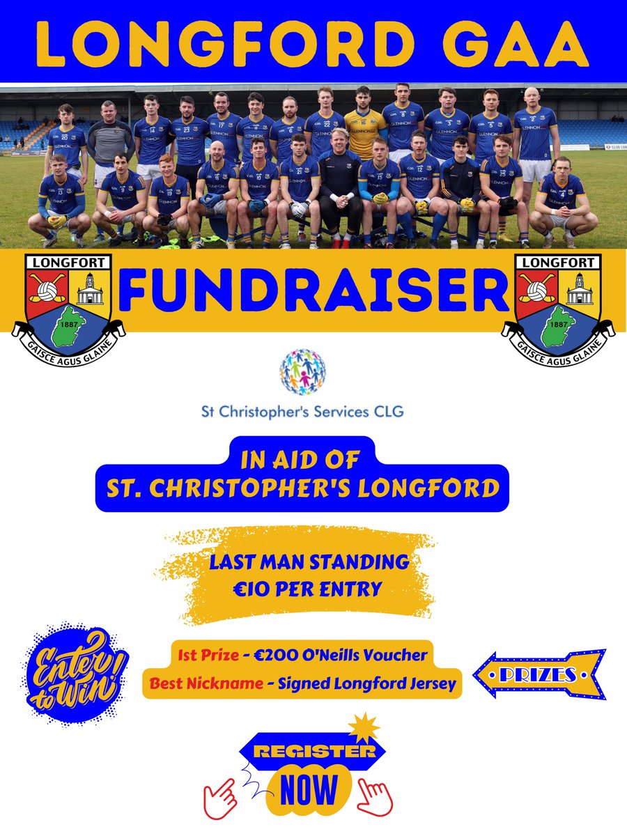 Longford GAA (@officialldgaa) on Twitter photo The Longford Senior Football team are running a Last Man Standing funraiser in aid of St. Christopher's. If you would like to also participate in this fundraiser, you can join the league at tinyurl.com/226nkz77 and play alongside the lads. <a href="/ClubLongford/">Club Longford</a> <a href="/Longford_Leader/">Longford Leader / Longford Live</a> The Longford Senior Football team are running a Last Man Standing funraiser in aid of St. Christopher's. If you would like to also participate in this fundraiser, you can join the league at tinyurl.com/226nkz77 and play alongside the lads. <a href="/ClubLongford/">Club Longford</a> <a href="/Longford_Leader/">Longford Leader / Longford Live</a>