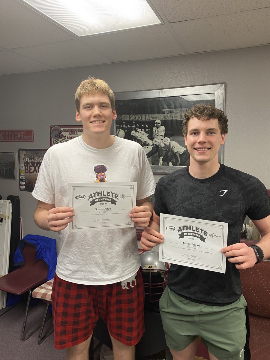 WFWestBearcats's tweet photo. Congrats to Gavin and Soren!! Both have received WIAA Athletes of the week this Fall and Winter!! Couldn’t find two better young men in a school hallway! Great work guys🏈🏀👏👏 https://t.co/JQLByhZWSw