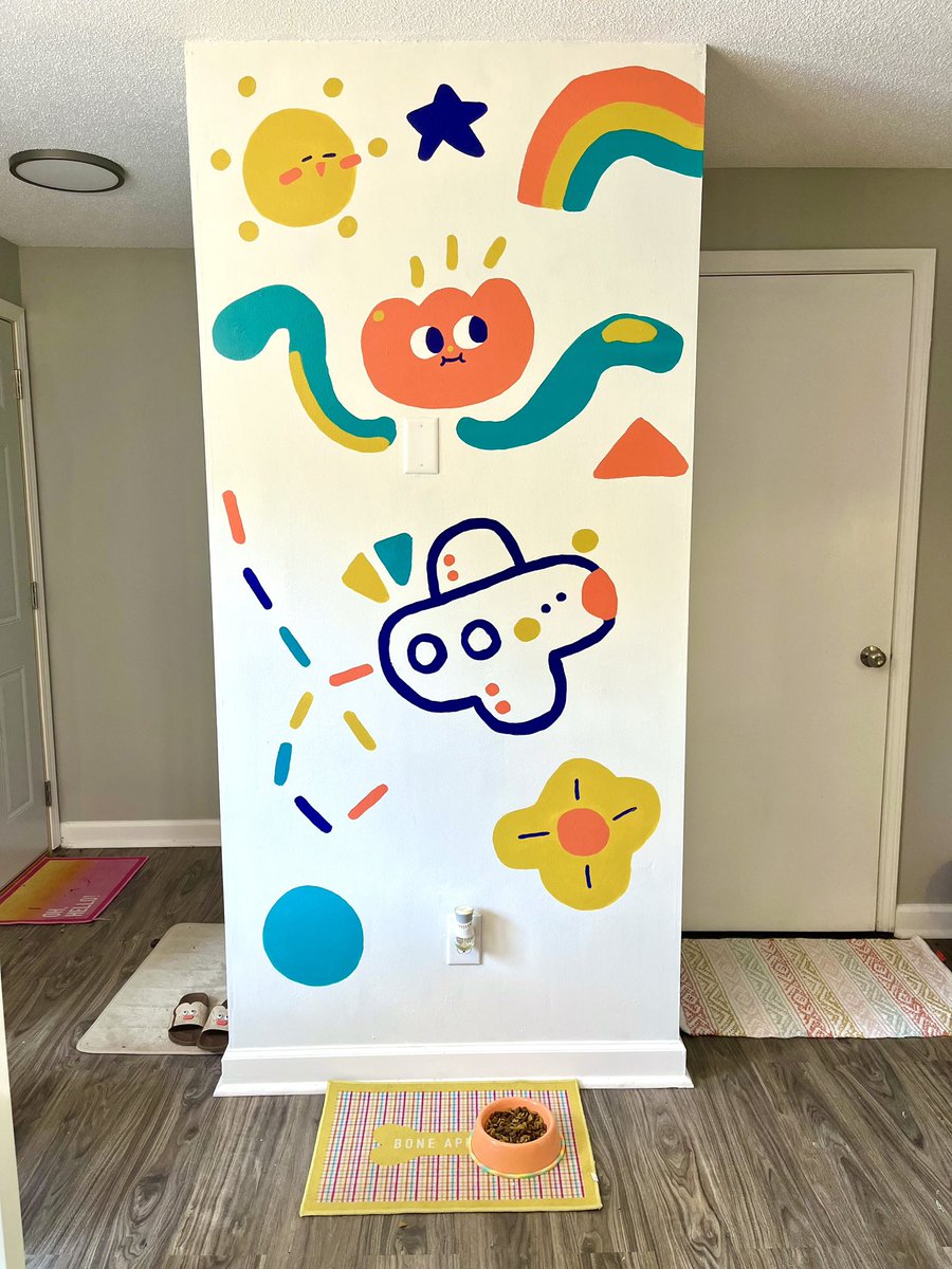 I painted a mural in my kitchen a little while ago 🌈🍄⭐️