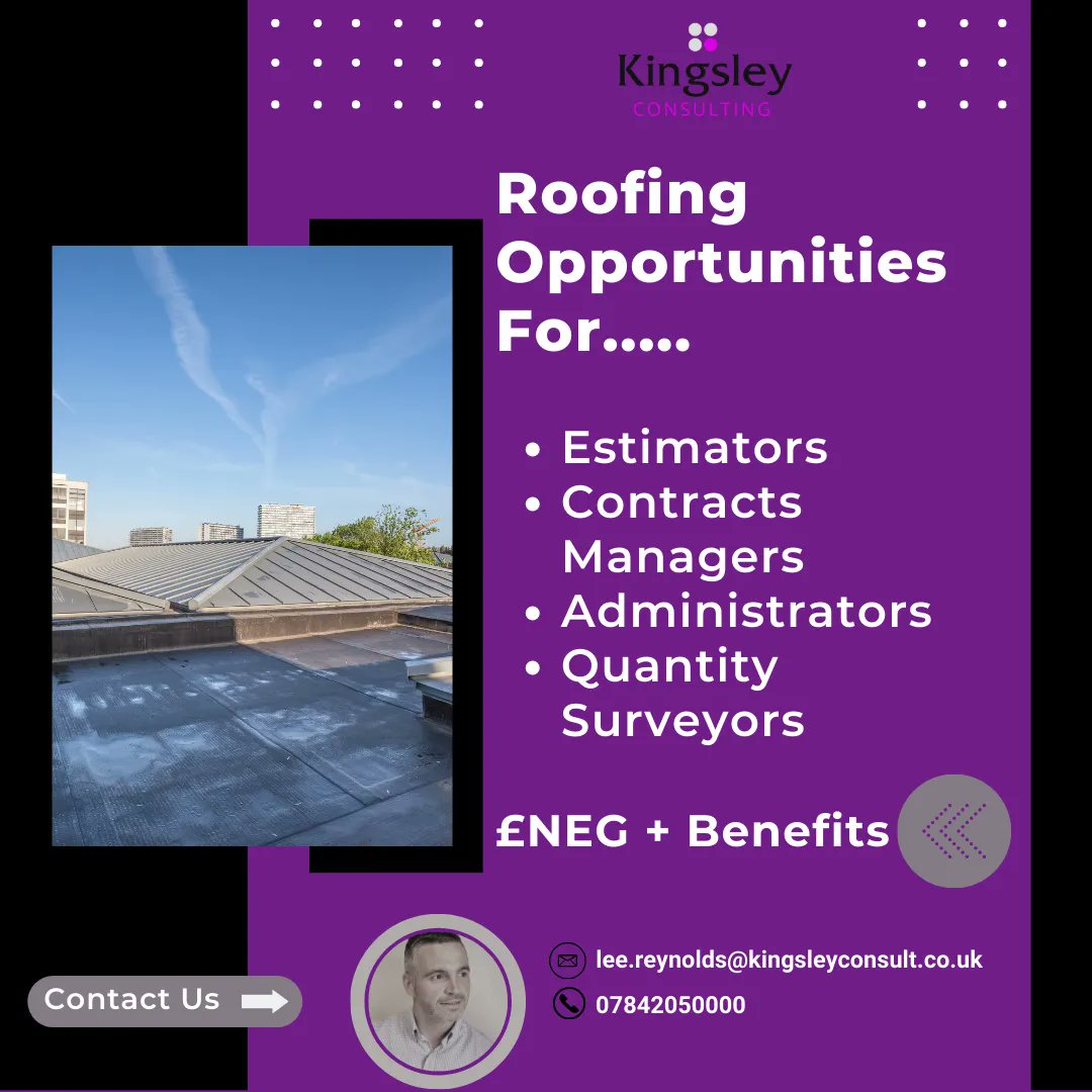 KingsleyCltd's tweet photo. If you are an Estimator, Contracts Manager, Quantity Surveyor or Administrator with interest in the Flat Roofing sector this might be a great opportunity for you to progress your career. 

For more information on these roles please call us on 01327 227320

#Jobs #Roofing #NewJobs https://t.co/GlPWiQ5y8u