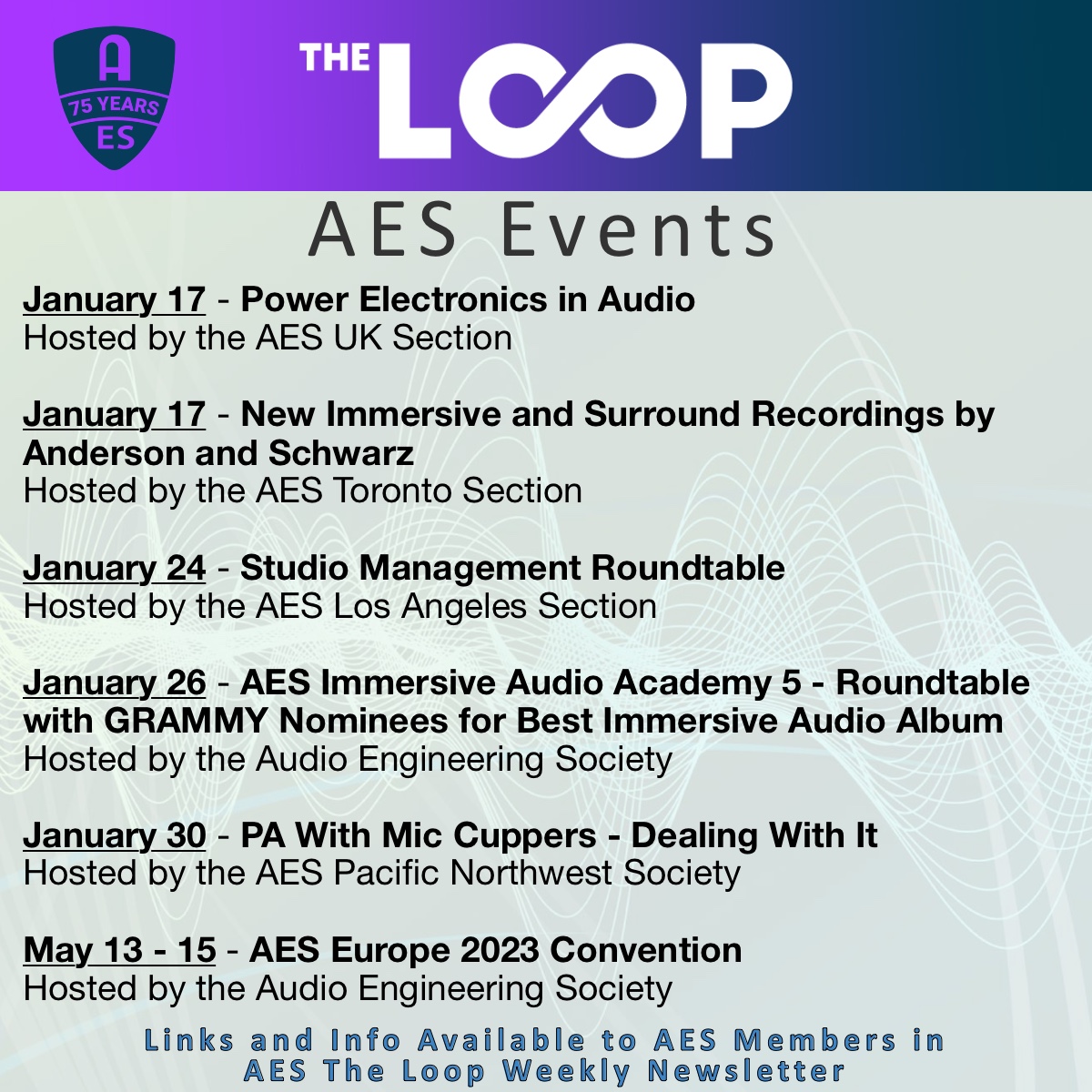 AESorg's tweet photo. Coming Up in AES Events - Join Us!
https://t.co/hmCUn4Kxgm
#AESorg #audioengineering #proaudio #audioengineer #audioengineers #audio #AES_org #AESEurope #AudioElectronics #StudioManagement #StudioManager #ImmersiveAudio #SurroundSound #Recording #GRAMMYs #microphone #AESMembers https://t.co/cByjA6VXzZ