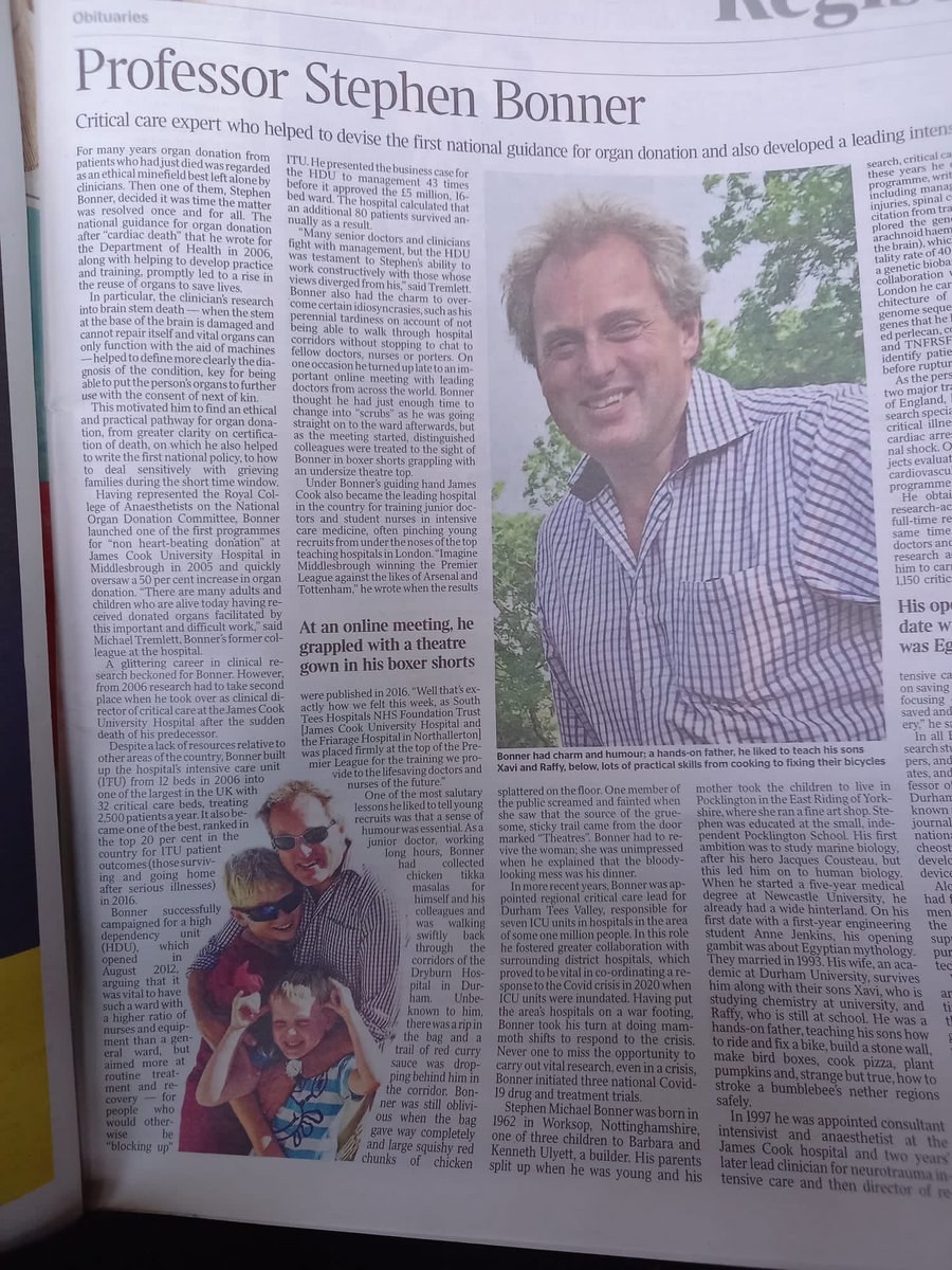 JosephCosgrove7's tweet photo. Obituary to former friend &amp; colleague in today's Times Newspaper. A great support at work during those sleep-deprived days &amp; weekends of 1990s Anaesthesia https://t.co/rYjGFeLmAf