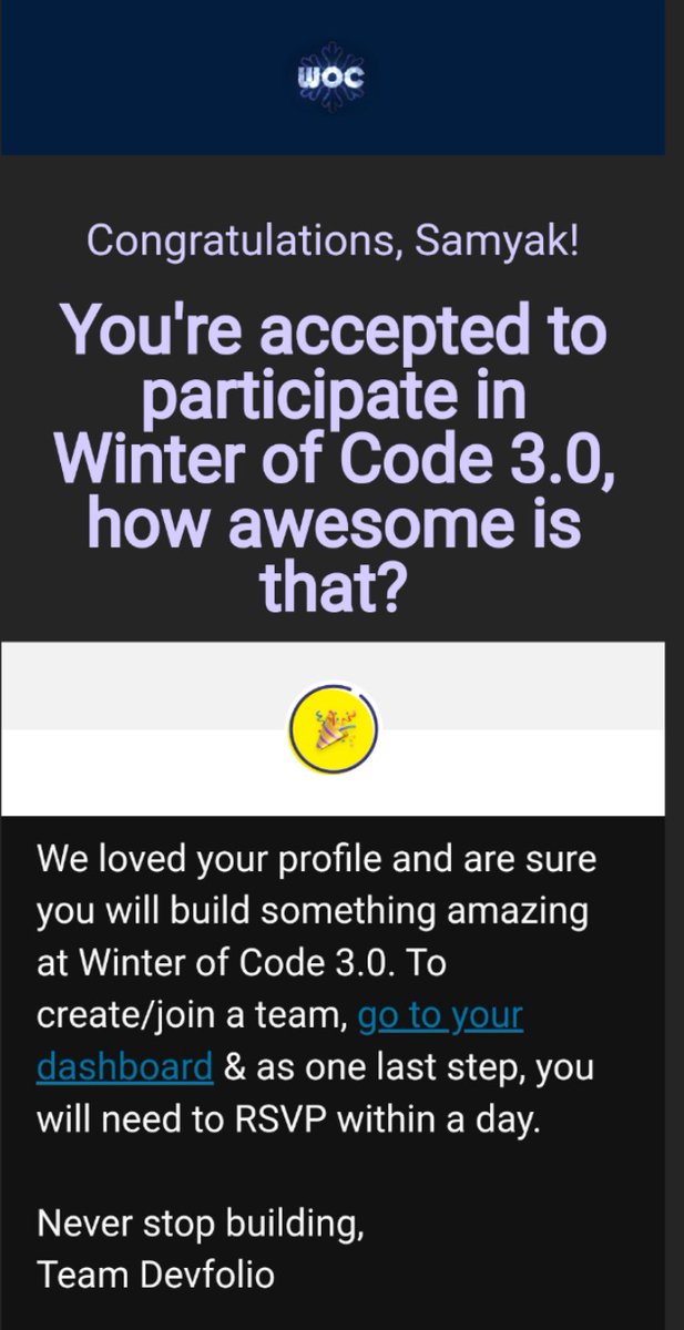 SamyakShah_18's tweet photo. Wohoo!
I am selected for @WinterOfCode '23 π
Gonna be my first open source program participation of 2023! π
Shoutout to @SimranGangwani3 for informing about this amazing program!
#opensourceyear #softwareengineer #opensource #engineering #development https://t.co/vZXJRaxvOU