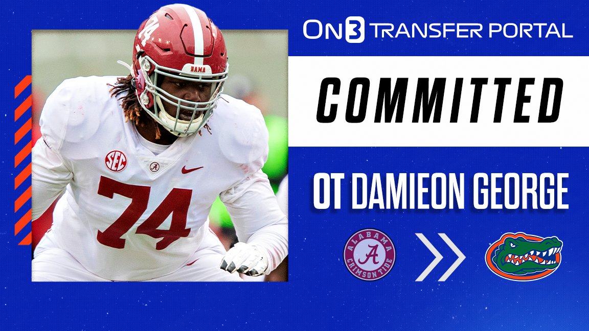 On3's tweet photo. 🚨BREAKING🚨 Former Alabama OT Damieon George has committed to Florida.

More: https://t.co/5rbDLmcWu3 https://t.co/p0tdBFo1Fu