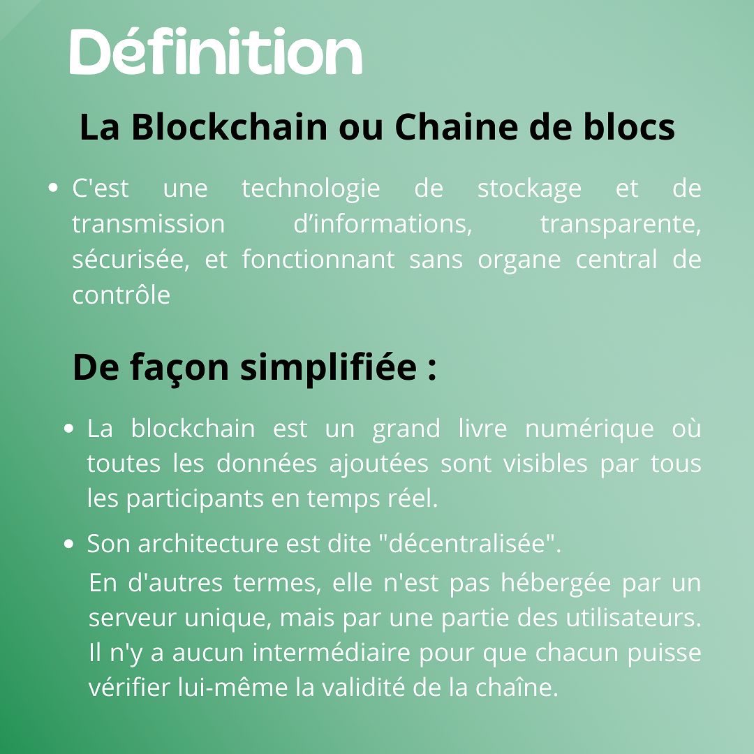 OmniShape_io's tweet photo. La blockchain c’est quoi ? 🤔

On vous aide à comprendre de manière simplifiée c’est quoi la blockchain. 

En plus du développement de notre app, nous souhaitons vous faire comprendre les technologies que nous utilisons. 

Pré-inscription à notre app : https://t.co/4cE11A20Jg https://t.co/INBZvyrsBR
