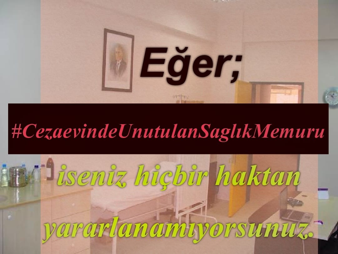 Hemsire Att Paramedik diplomamimiz olmasina ragmen  Esit haklara sahip degiliz Meslektaslarimizla esit haklara sahip olmak istiyoruz
  CezaeviSaglikcilarUnutuldu
 <a href="/bybekirbozdag/">Bekir  Bozdağ</a>  <a href="/dbdevletbahceli/">Devlet Bahçeli</a> <a href="/RTErdogan/">Recep Tayyip Erdoğan</a> <a href="/ctekurumsal/">Ceza ve Tevkifevleri Genel Müdürlüğü</a> <a href="/YavuzEnis/">Enis Yavuz Yıldırım</a> <a href="/hasanakceviz/">Hasan AKCEVİZ</a> <a href="/cahitcihadsari/">Cahit Cihad SARI</a> @burakceyhan3