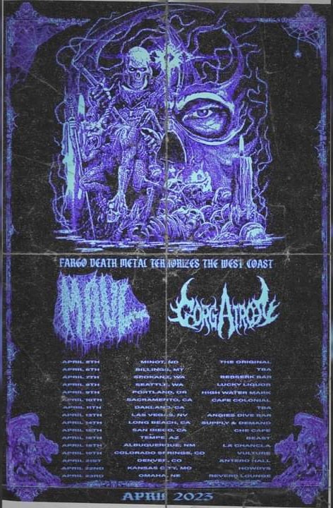 MAUL701's tweet photo. MIDWEST DEATH TAKES OVER THE WEST COAST
🚨🚨🚨🚨🚨🚨🚨🚨🚨

In support of our debut LP Seraphic Punishment, this time we partner up with the cheeseburger eatin', blast beatin', mighty entity known as GORGATRON. Check out their newest EP Agony Reborn. https://t.co/ht0nSQlWEC