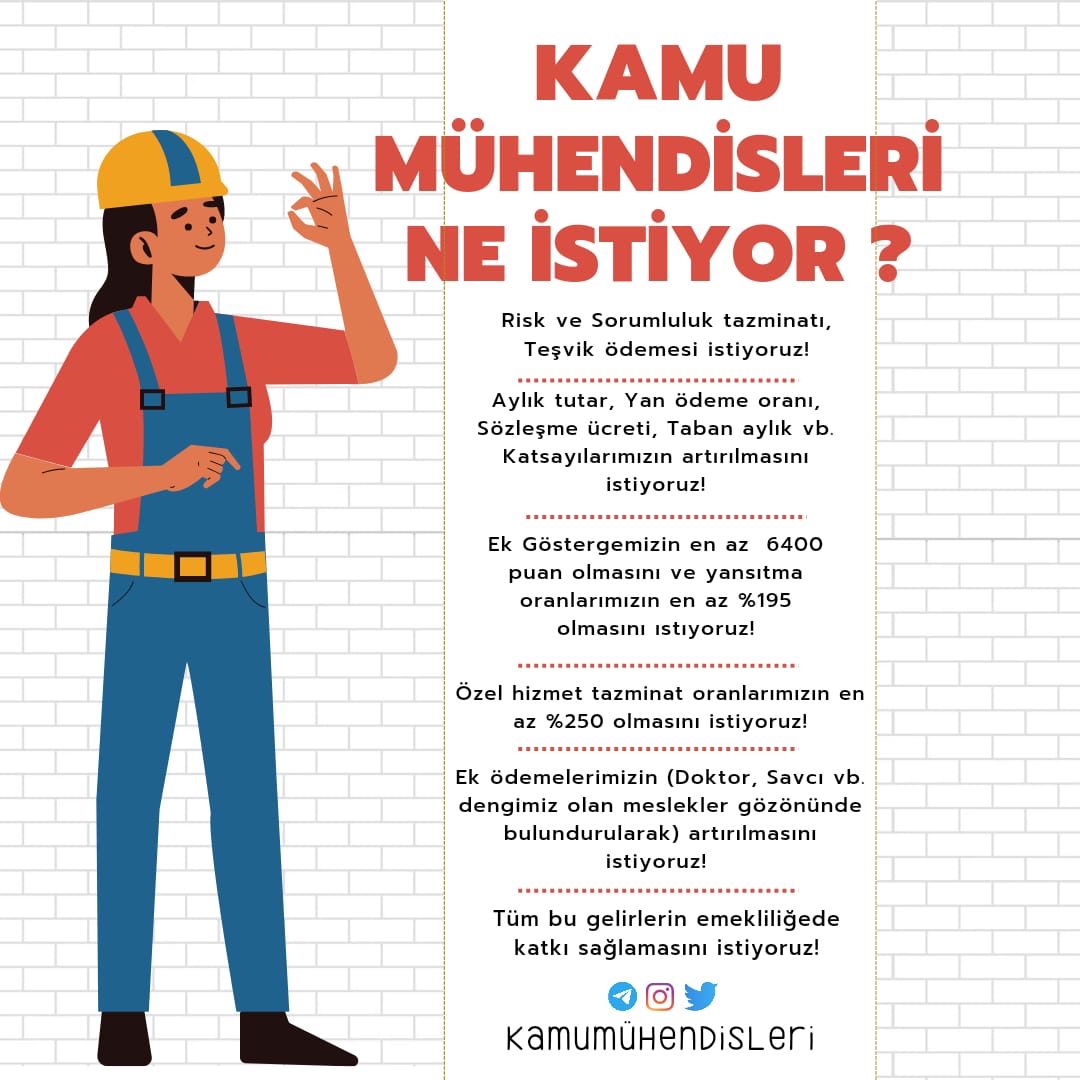 Kamu mühendisleri olarak dengi meslek gruplarınla aynı maaşı almak istiyoruz
<a href="/RTErdogan/">Recep Tayyip Erdoğan</a> <a href="/kilicdarogluk/">Kemal Kılıçdaroğlu</a> <a href="/dbdevletbahceli/">Devlet Bahçeli</a> <a href="/meral_aksener/">Meral Akşener</a> <a href="/MustafaSentop/">Mustafa Şentop</a>
#TBMMKamuMühendisineYasa