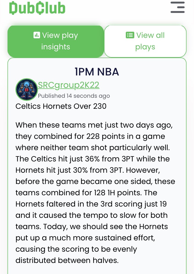 SRCGROUP2K's tweet photo. Today’s NBA Free Play
🏀Celtics Hornets Over 230
Last 50 Free Plays: 35-15 (70%)

Bring the energy for more free plays! 

VIP has a huge day coming⬇️
https://t.co/h7hc64kffP

#Betsmarter #Gamblingtwitter https://t.co/GoCFbh29CU