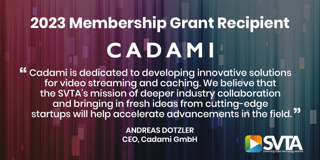 TheSVTA's tweet photo. Meet @Cadami_net  — one of our 2023 Membership Grant recipients. The company is a leader in coded caching and media transmission technology, providing solutions for wireless video #streaming. Welcome!

https://t.co/sjkYFbFz90

#collaboration #Teaming4Streaming https://t.co/Qc1aepuyq1