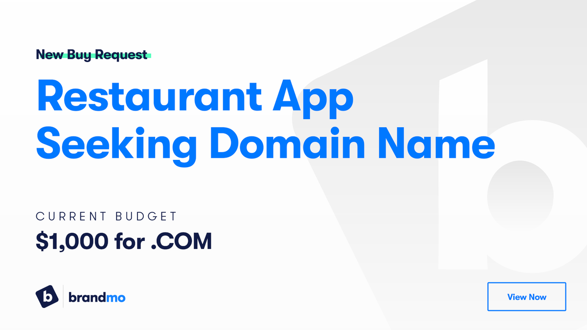 brandmo's tweet photo. New Buy Request: Restaurant App Seeking Domain Name #buyrequest #domains #domain #domainname #domainnames #domainbrokerage #brandnaming #naming #namingabusiness
Brief & Submission Details: https://t.co/Skg4vn4R1E https://t.co/QqPucCJDHU