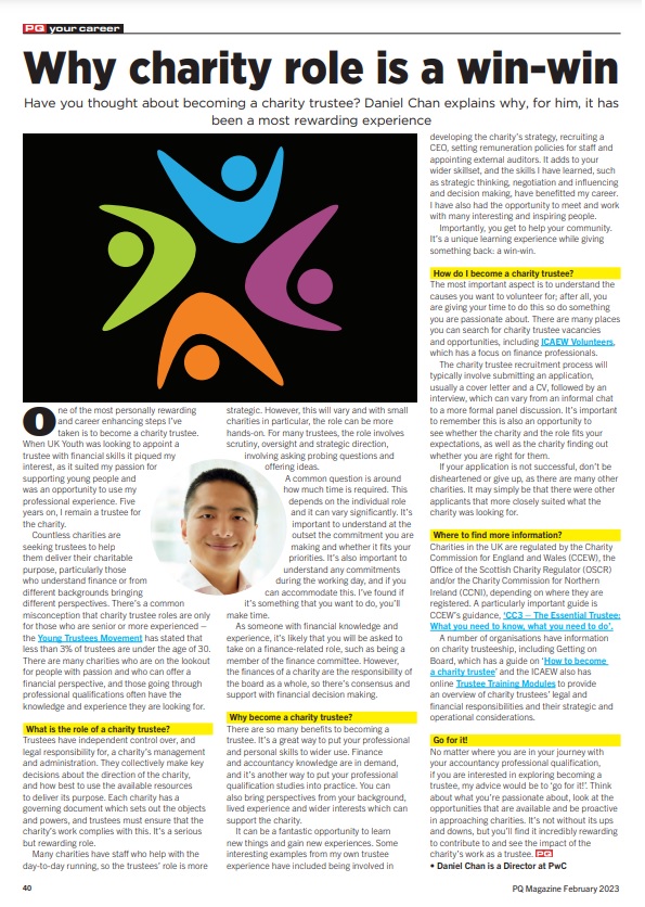 Have you thought about becoming a #trustee? Read my article in PQ Magazine on why a #charity role is a 'win-win' no matter where you are in your journey with your accountancy professional qualification <a href="/PQMagazine/">Graham Hambly</a> issuu.com/pqpublishing/d…