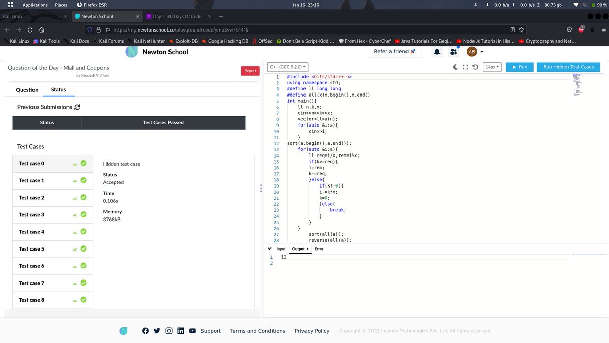 amitbeniwal77's tweet image. Today I have solved question_title using #language_used
#Day1 of #30daysofcode @everydaycoders
#community #coding #programming #competitiveprogramming #codingchallenge #dsa #bubbleupcommunity